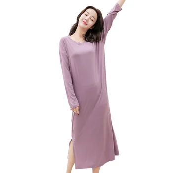 

Dress For Pregnant Women Loose Modal Nightdress Solid Color Long-sleeved Dress Large Size Fat MM Long casual Night Dress