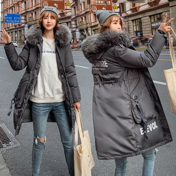 

Womens clothing Fur collar Thick Korean Cotton Warm Coat Winter Oversize Down Jackets 2019 Cotton women Hood Winter Jacket Coat