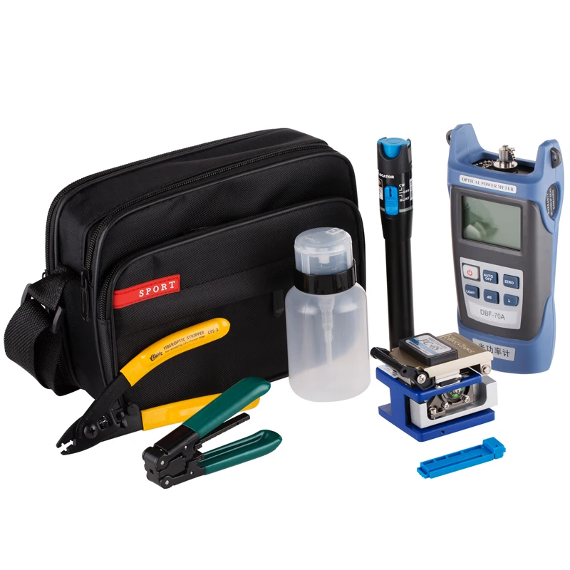 12PCS Fiber Optic FTTH Tool Kit with FC-6S Fiber Cleaver and Optical Power Meter 1MW Visual Fault Locator Wire stripper CFS-2