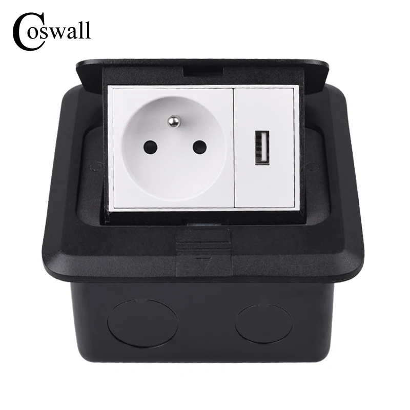  Coswall todo el Panel negro de aluminio Slow Pop Up Floor Socket 16A francés estándar toma de corri