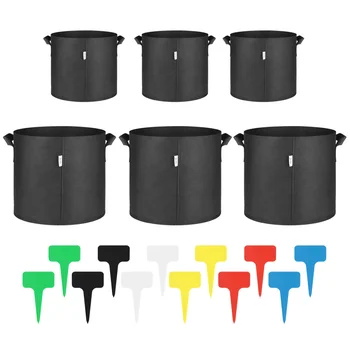 

6pcs Plant Grow Bags Heavy Duty 5 Gallon and 10 Gallon Plant Pot Planting Bags for Plants Vegetables Flowers