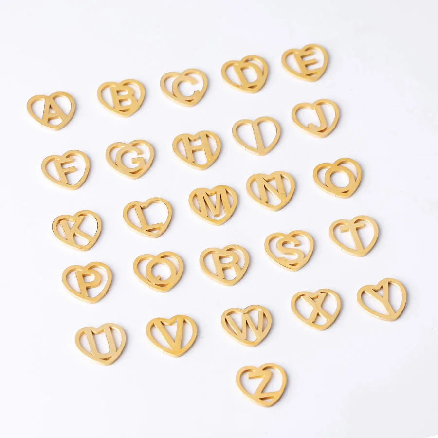 26pc 3Colors 12mm Stainless steel Mirror Polished Beads English Alphabet Letter A-Z Heart Letter Connector DIY Jewelry Finding