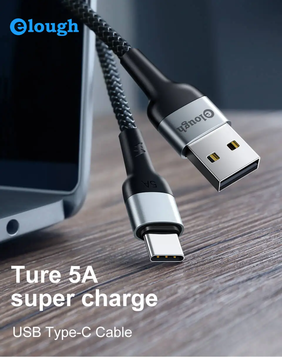 Elough 5A usb type C кабель для huawei P30 P20 P10 mate 20 10 Pro Plus Lite быстрое зарядное устройство для Xiaomi Quick Charge 3,0 USB C кабель