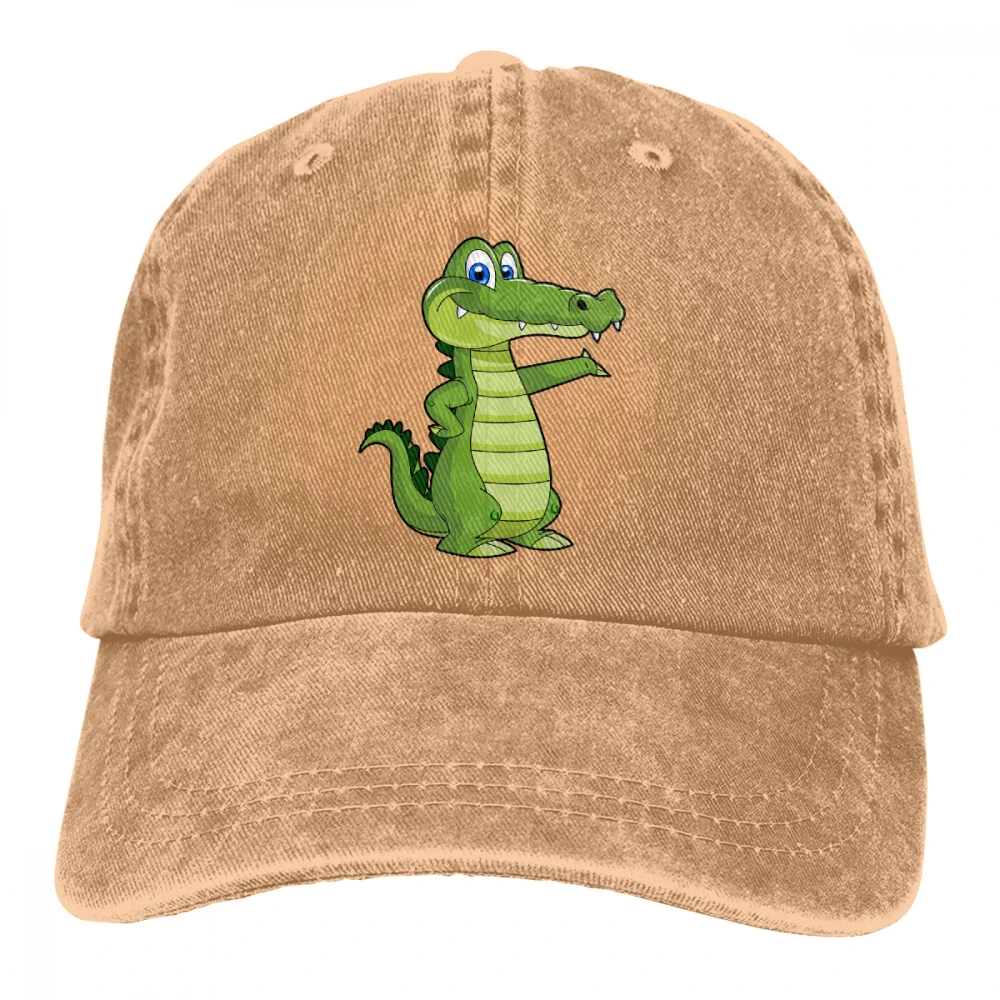 Крокодил мультфильм Casquette глубокий Хизер унисекс Мужские Женские джинсовые бейсболка с ремешком кепки Регулируемый Гольф папа шляпа - Цвет: Хаки