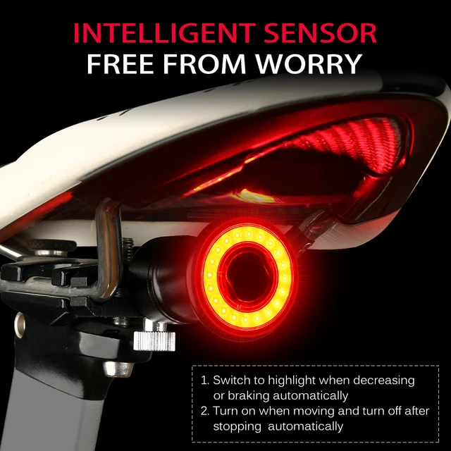 US $5.81 Bicycle Intelligent Sensor Brake Lights Cycling Bike Taillight USB Charging MTB Road Waterproof Rea