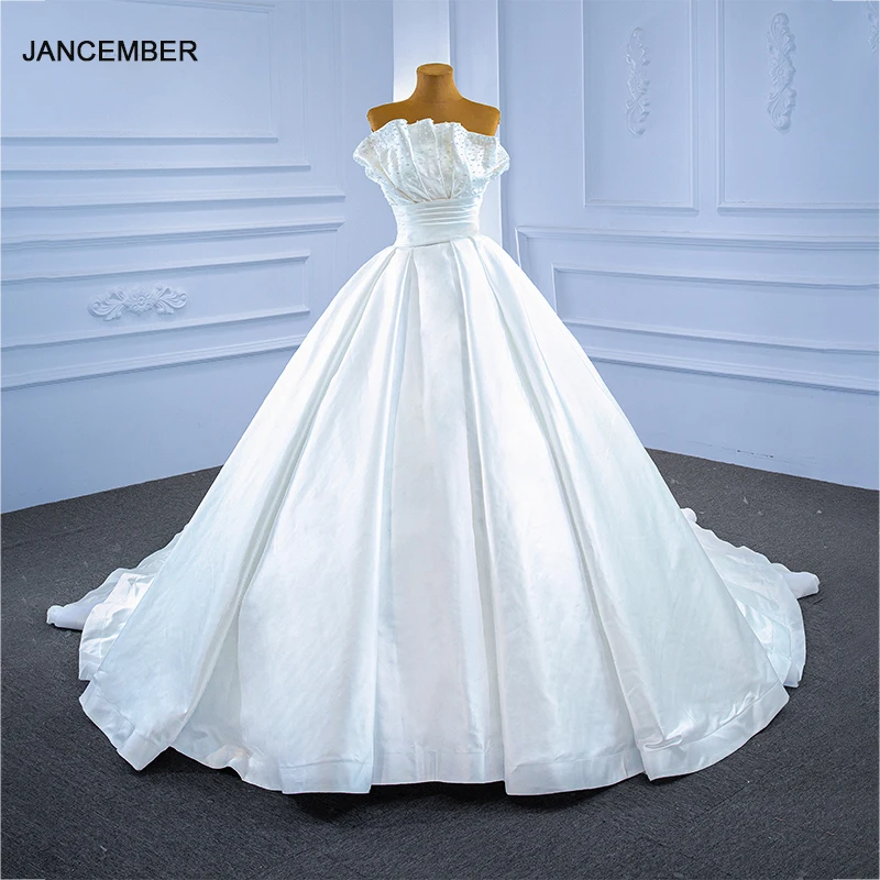 RSM67267 White Shell Tube Top Wedding Dress Bridal Gown Frill 2021 New Simple Banquet Pearl Decoration Vestidos Casamento 1