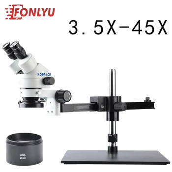 

KOPPACE 3.5X-45X Binocular Stereo Zoom Microscope WF10X Eyepieces 144 LED Ring Light 0.5X lens Mobile phone repair Microscope