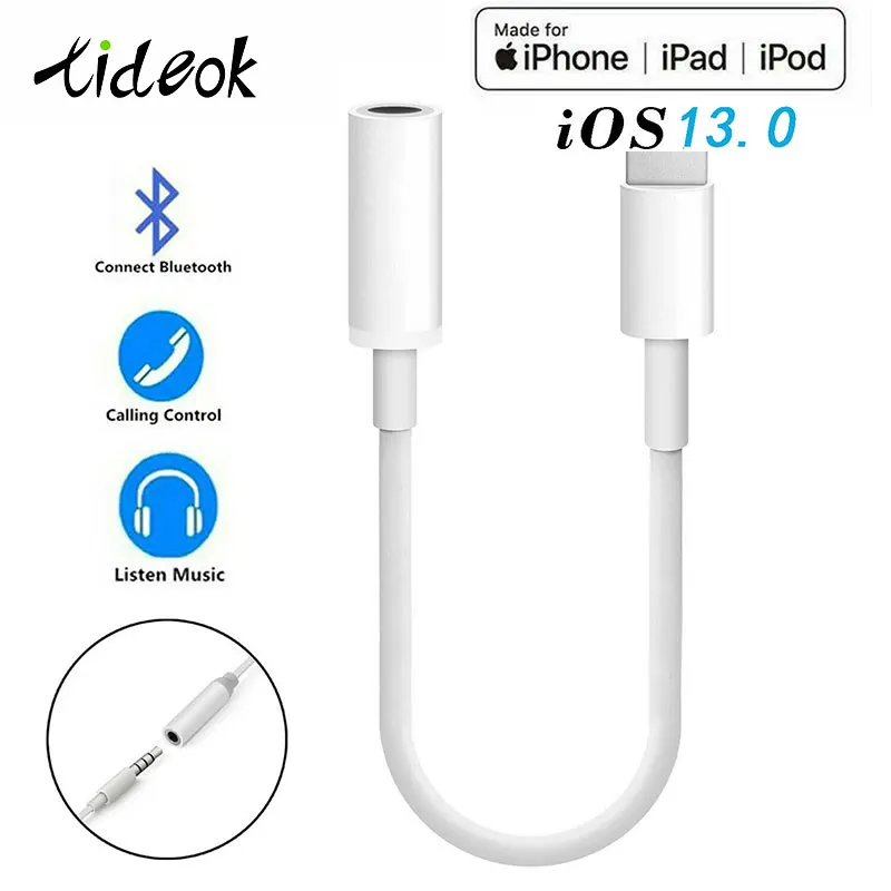 

For Lighting to 3.5 mm Aux Audio Adapter For IOS 13 System Audio Adapter Jack Cable Headphone Earphone Adapter For iPhone X XS