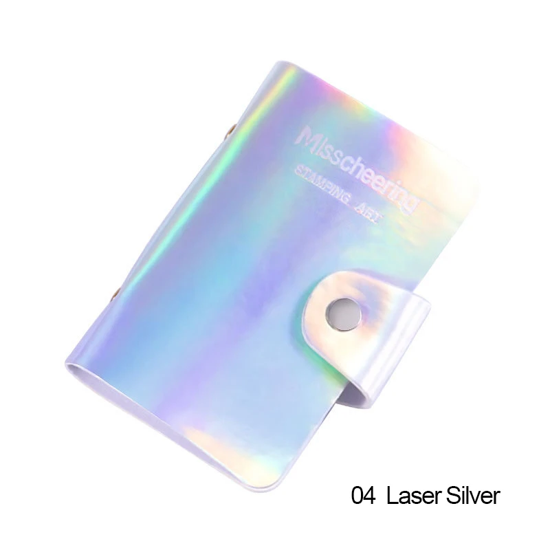 04 Laser Silver 20 слотов для штамповки ногтей пластины держатель 6,5*12,5 см Прямоугольный лазерный дизайн ногтей тарелка-органайзер штамп шаблон держатель чехол сумка - Цвет: 04 Laser Silver