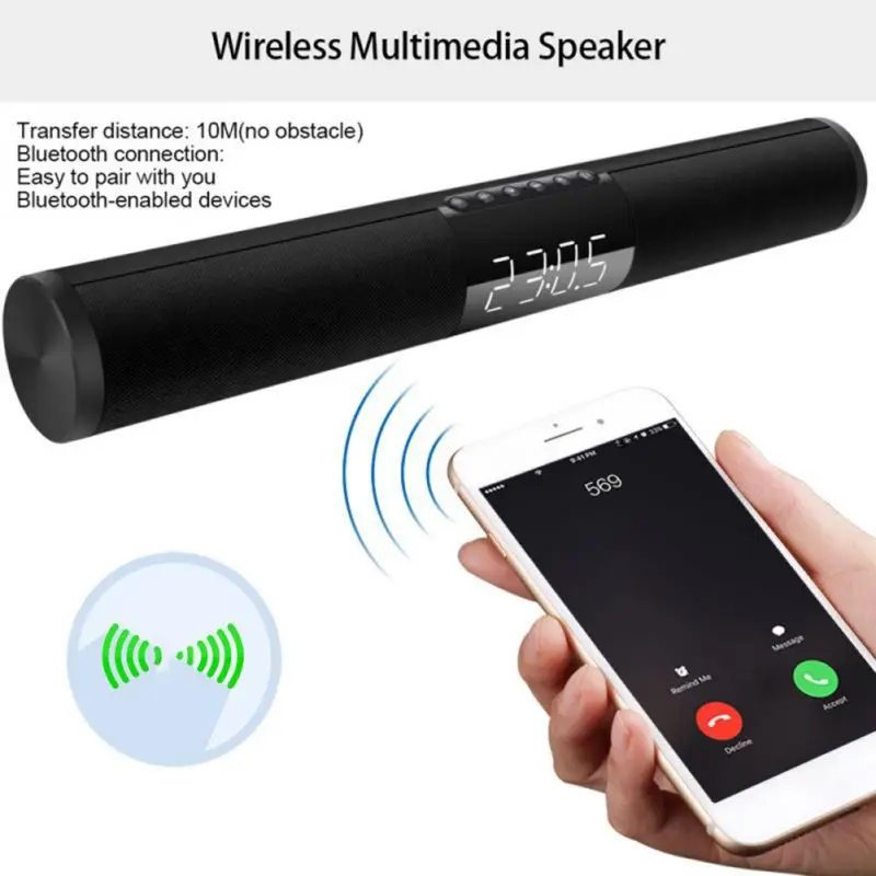 

Portable Home Bluetooth Speaker Surround Subwoofer Black Bluetooth speaker With Alarm Clock Without Bracket New