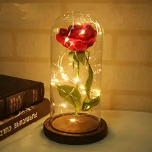 Домашняя стеклянная бутылка для декора ваза роза с светильник лепестки в стеклянном куполе деревянная основа роза цветок день рождения подарки на день Святого Валентина