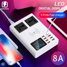 8 портов Беспроводное зарядное устройство светодиодный цифровой дисплей USB зарядное устройство для Android адаптер для iphone телефон быстрое зарядное устройство для xiaomi huawei samsung