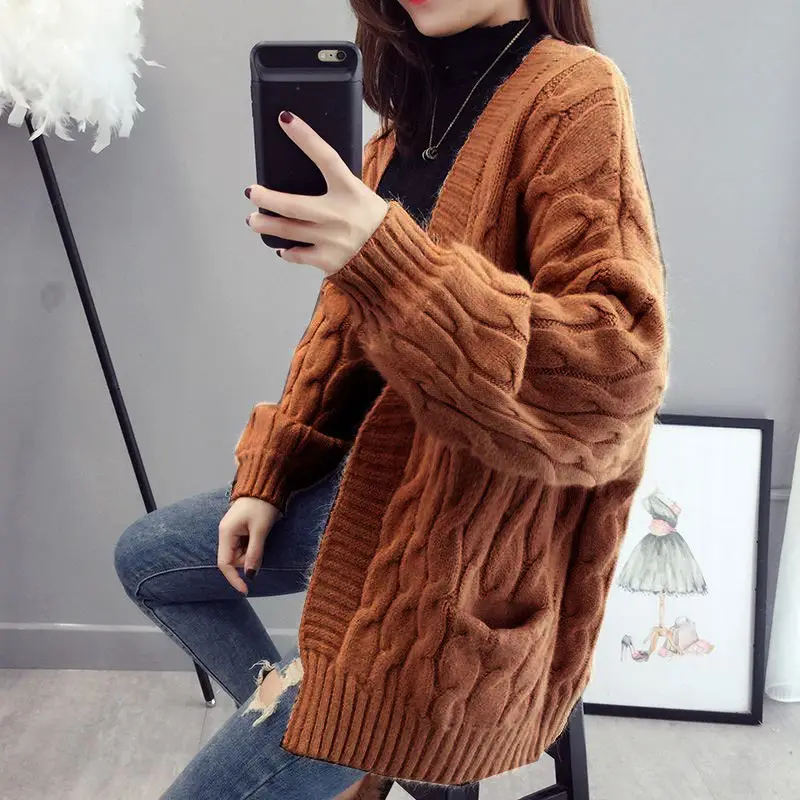 

Korea style Women Girl Winter full Sleeve Knitted Coats cardigans sweaters coats knitted twisted Tops Jumper for women Girl