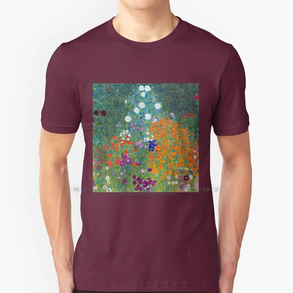 Gustav Klimt Flower Garden T Shirt 100% Puro Cotone Gustav Klimt Farm Garden Girasoli Art Nouveau Fiori Naturali Natura