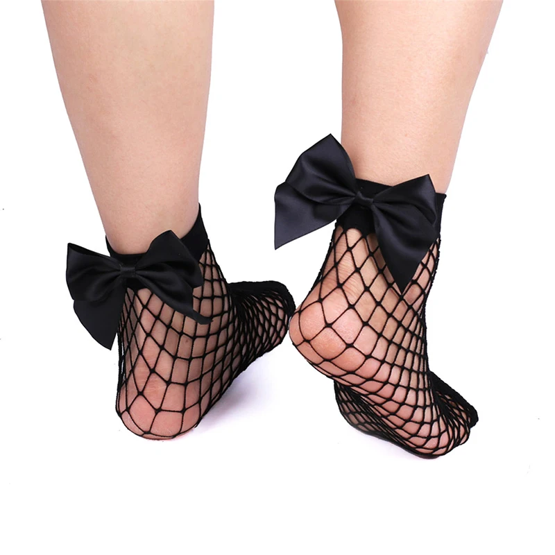 1 пара, сетчатые носки для девочек и детей постарше винтажные короткие кружевные носки в сеточку с бантиком модные летние носки одного размера