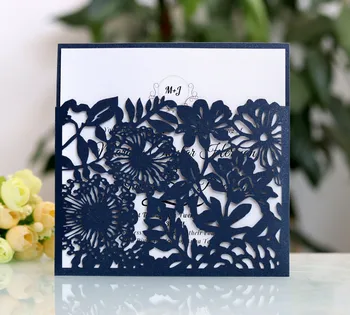 

Elegant Square Hollow Flower Invitation Card Laser Cut Pocket Wedding Invitation Cards Business Decor Party Supplies