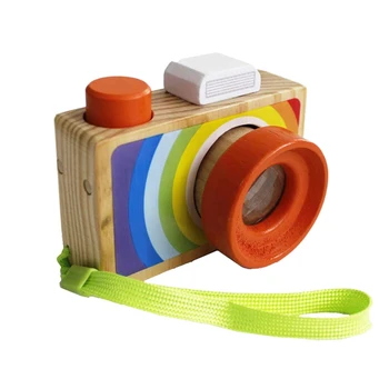 

Children'S Camera Wood Camera Creative Kaleidoscope Mini Wooden Camera Toy Color Wooden Camera Portable Camera Child-Strap Style