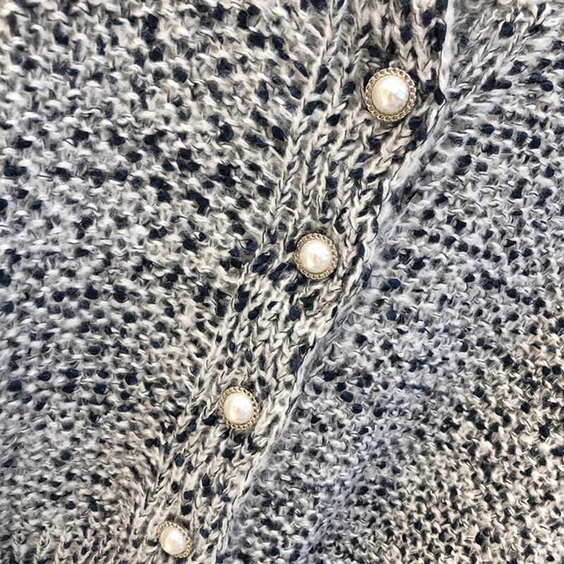Pearl Button Sweater Cardigan Women Oversized Knitted Winter Jumper Korean Elegant Cardigan Casual Clothes Loose Coat Blue V967