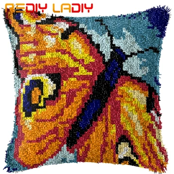 

Latch Hook Cushion Colorful Butterfly Pillow Case Acrylic Yarn Sofa Pillow Printed Canvas Crochet Cushion Cover Arts & Crafts