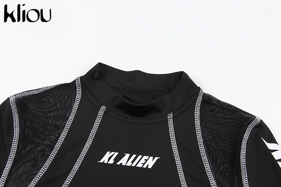 Kliou, женский спортивный комплект из двух предметов для фитнеса, с буквенным принтом, водолазка, топ, леггинсы, в полоску, пэчворк,, модный спортивный костюм из 2 предметов