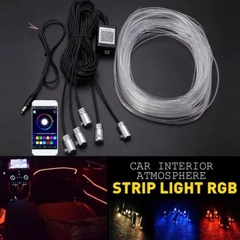 

6m Car Interior Led Flexible Atmosphere Lights Strip Sound Control Decorative Lights Colorful Car Dashboard Door Atmosphere Lamp
