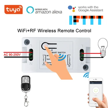 

Smart Wifi RF Switch Circuit Breaker Receiver Relay Switch 10A/2200W Wireless Remote Control Transmitter Work with Alexa/ Google