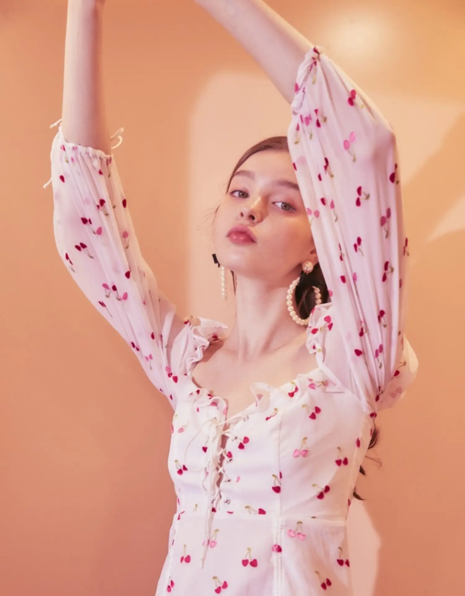 EASYSMALL For Love Lemons женское летнее платье высокого класса с высокой талией, Вишневое кружевное платье с рюшами и рукавами-фонариками