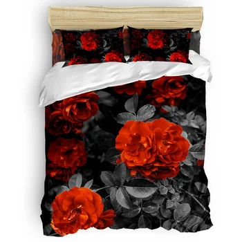 

Red Flowers Retro Duvet Cover Set 2/3/4pcs Bedding Set Bed Sheet Pillowcases Cover Set