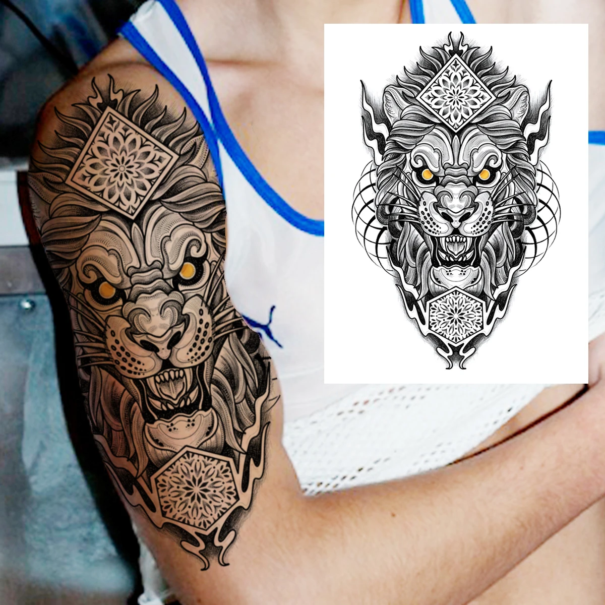 Geometric Devil Temporary Tattoos For Men Women Adult Kids Black Owl Skull  Tattoo Sticker Tiger Ttibal Fake Wolf Large Tatoo DIY _ - AliExpress Mobile