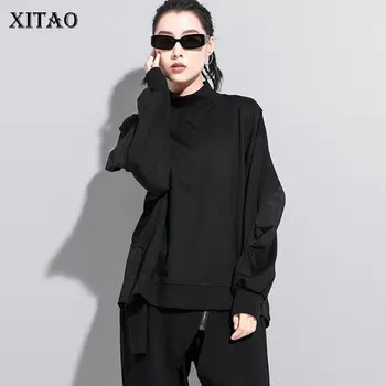 

XITAO Patchwork Solid T Shirt Women 2020 Autumn Casual Fashion New Style Temperament All Match Stand Collar Women Clothes ZP3199