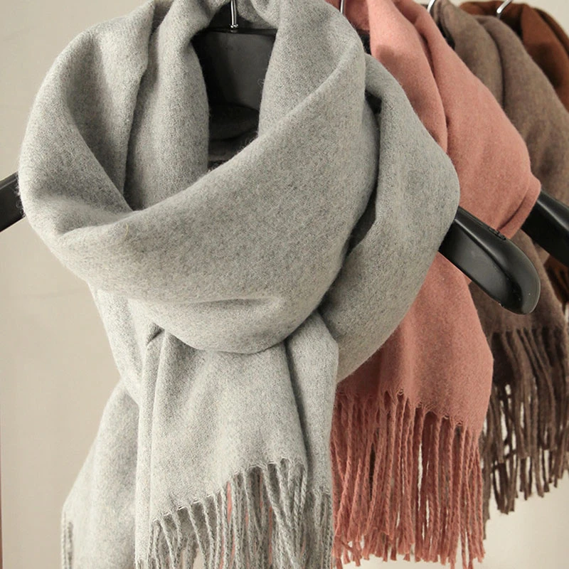 Bufandas lana cálidas y gruesas para hombre y mujer, manta de Cachemira lisa Color sólido, chal de lujo, súper 200x70|Bufandas de mujer| - AliExpress