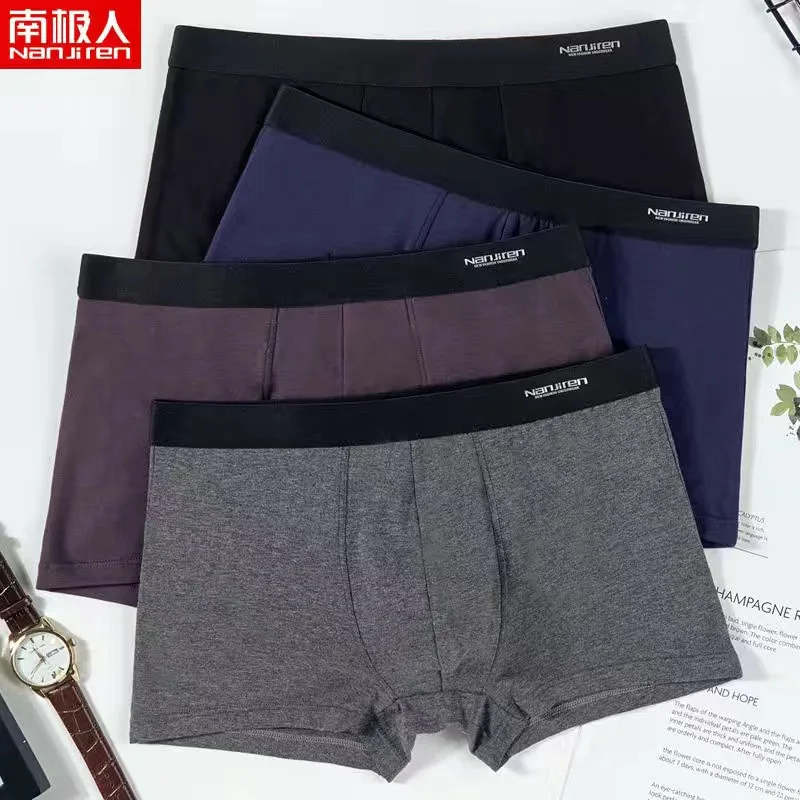 4PCS/Lot Men Underwear Cotton Boxers Panties Comfortable Sexy Solid Cuecas Trunks Mens Underpants Shorts Sexy Solid Male Panties