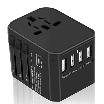

International Travel Adapter Yarrashop All in One Universal Power Adapter with 4 USB + 1 Type-C Charging Ports Wall Charger Plug