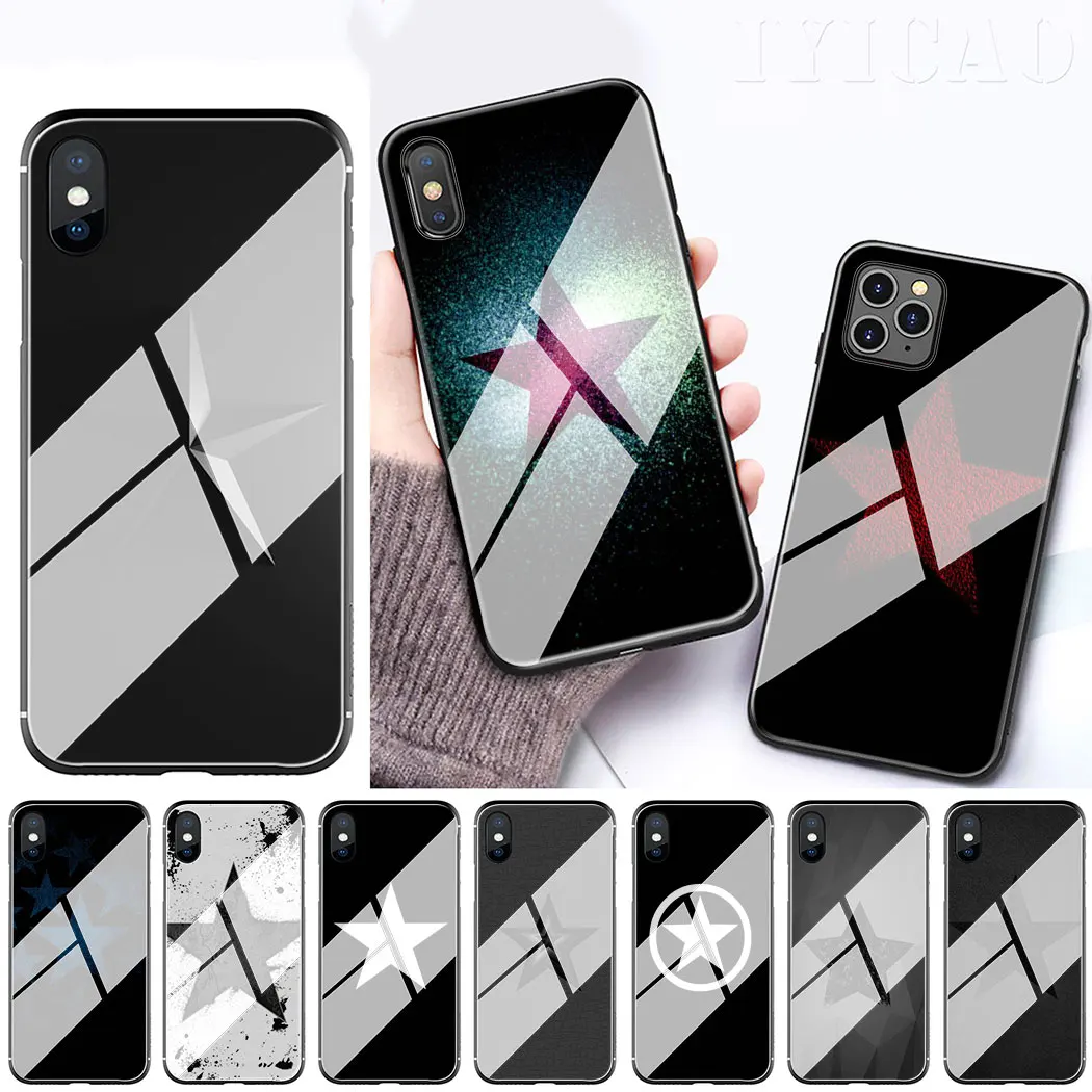 IYICAO Star Black Tempered Glass Phone Case for Apple iPhone 11 Pro XS Max XR X 8 7 6S Plus 5S SE Cover | Мобильные телефоны и