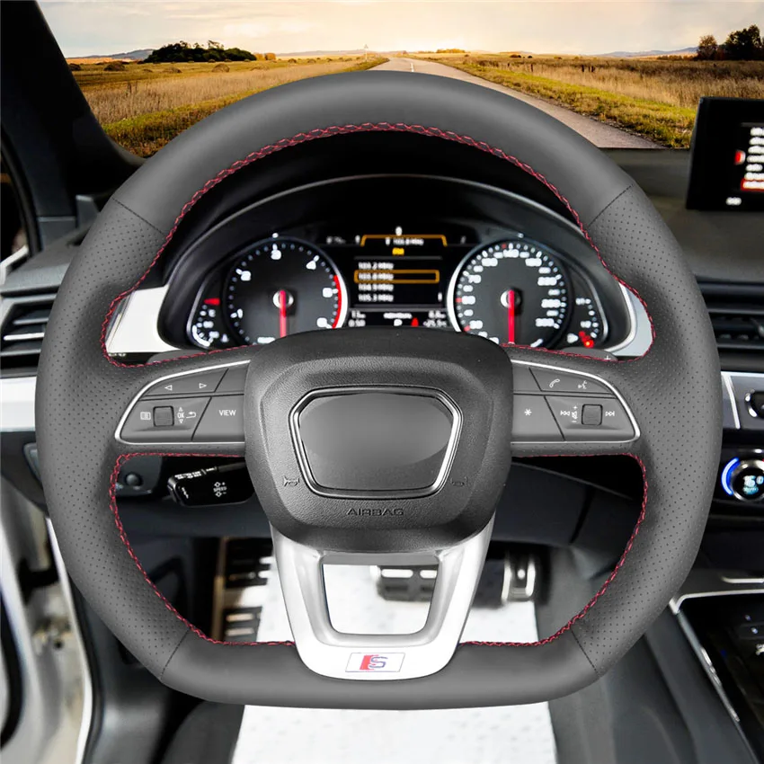 MEWANT черная искусственная кожа Чехол рулевого колеса автомобиля для Audi Q3- Q5 SQ5- Q7 SQ7- Q8 SQ8