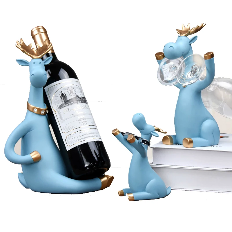 Best Price 3pcs/set Elk Wine Racks Beer Holder Deer Miniature Figurines Standing Whiskey Red Wine Bottle Holder Cabinet for Wine Home Decor