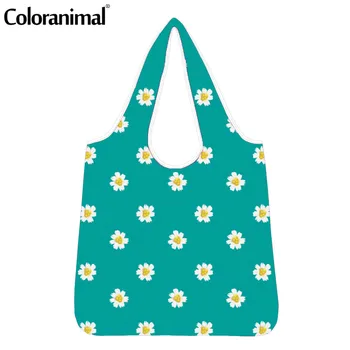 

Coloranimal Fashion Solid Color Daisy Print Ladies Shopping Bags Protable Large Grocery Bags Women Tote Eco-Friendly Bags Bolsos
