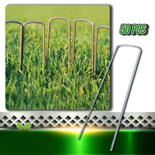 Pinos de metal reparadores de grama artificial, 50 peças, gramado em formato de u para jardinagem, gramado artificial e durável
