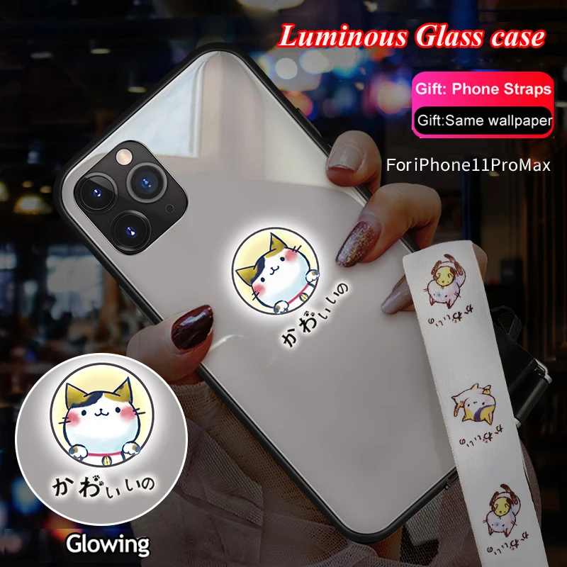 keaimaomi white Для iPhone/11 11 Pro Max X XR XS Max чехол животных Женщина-кошка собаки для маленького мальчика и девочки световой закаленное Стекло чехол для телефона чехол s+ Стекло пленка - Цвет: keaimaomi white