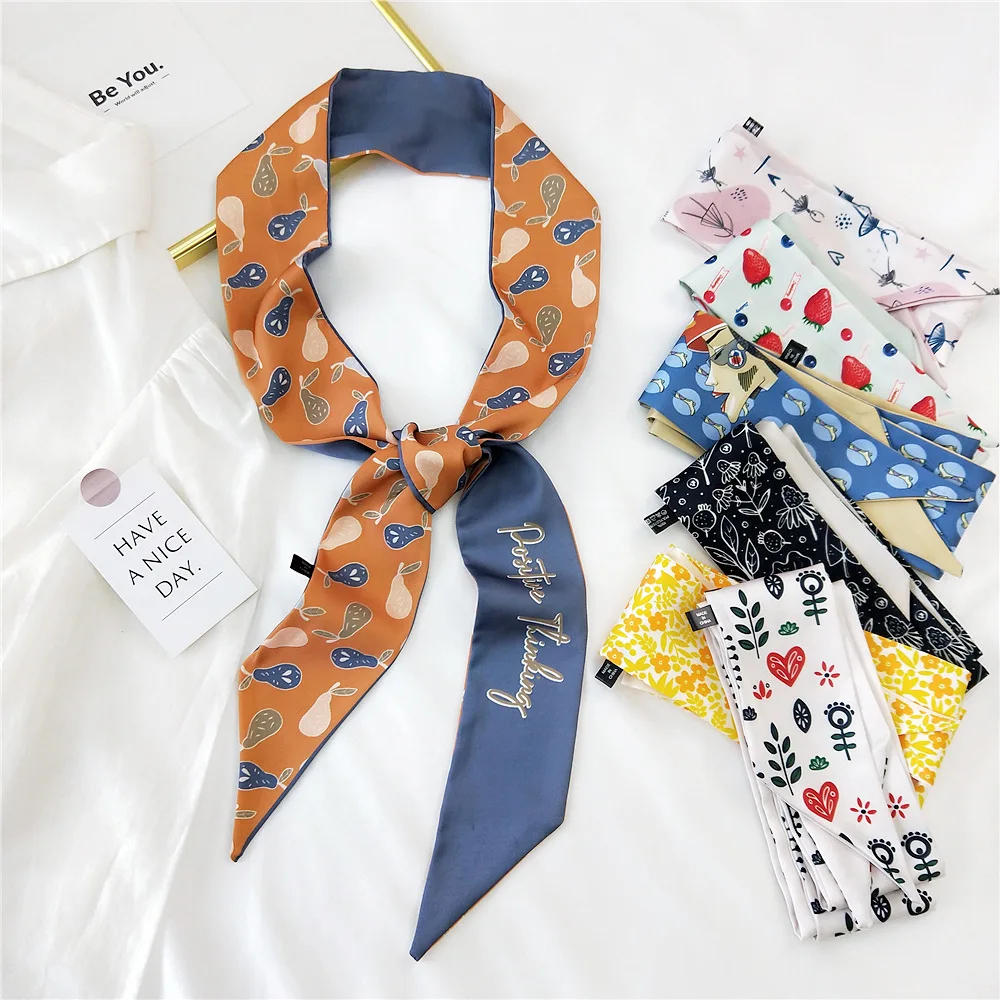 Color Printed Women's Hair Scarf French Elegance Women's Long Ribbon Headband Summer Silk