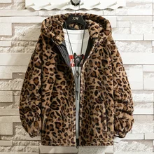 Новинка, леопардовая плюшевая куртка, осенняя и зимняя мужская Корейская версия, хлопковое пальто с капюшоном, куртка, модная парная куртка, S-3XL