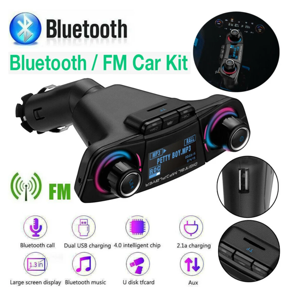 Беспроводной Bluetooth Hands-free fm-передатчик Aux USB MP3-плеер 1," светодиодный дисплей