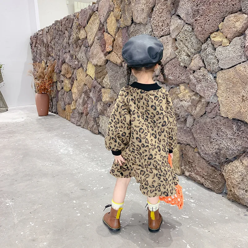 Модное платье с леопардовым принтом для девочек Детская бархатная одежда
