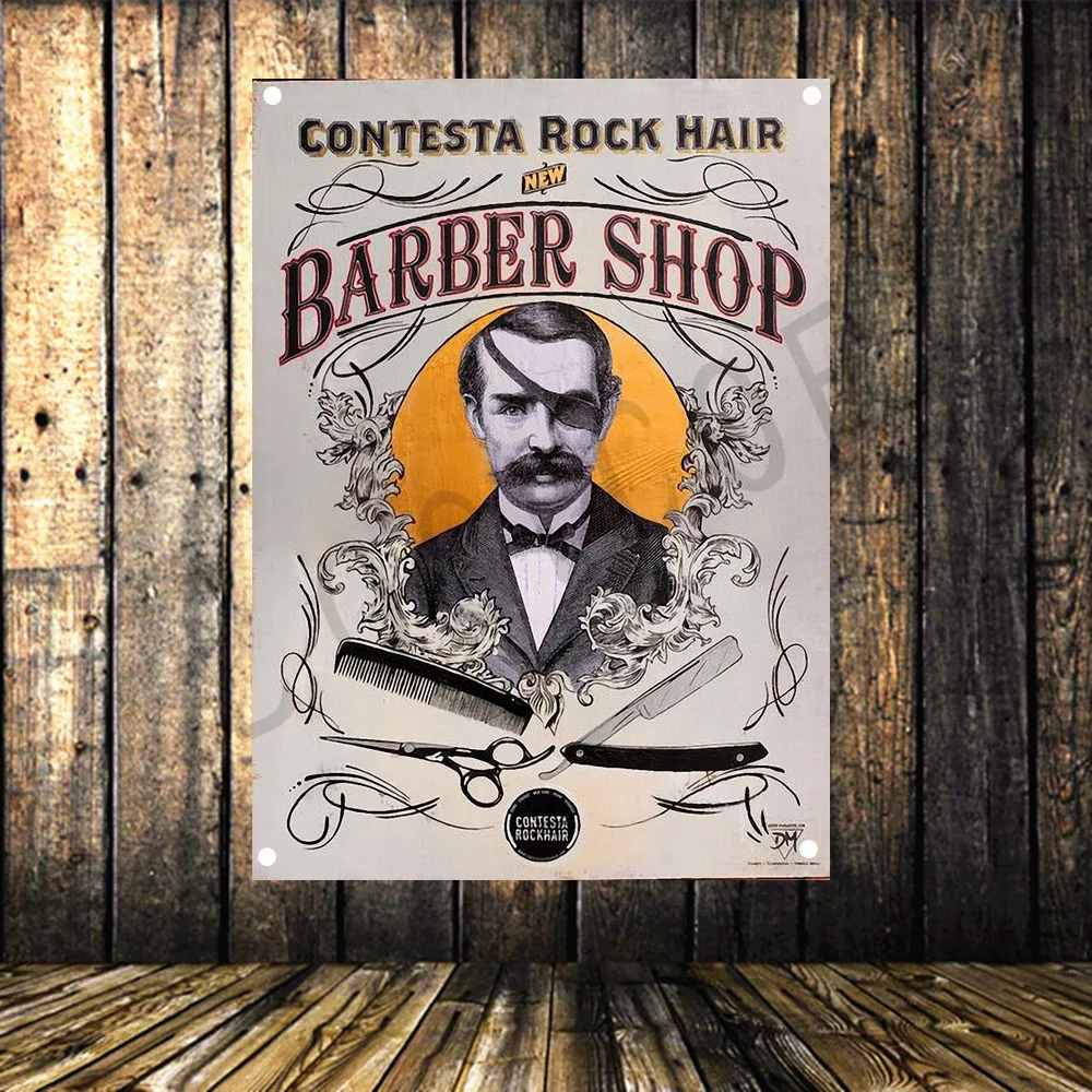 Vintage Barber Shop Poster Senior Art Waterproof Cloth Painting Large Flag Banner Tapestry Wall Stickers Mural Decoration | Дом и сад