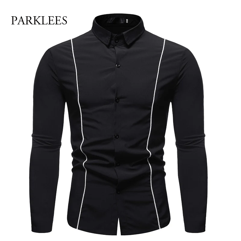 Рубашка мужская приталенная с длинным рукавом модная повседневная сорочка