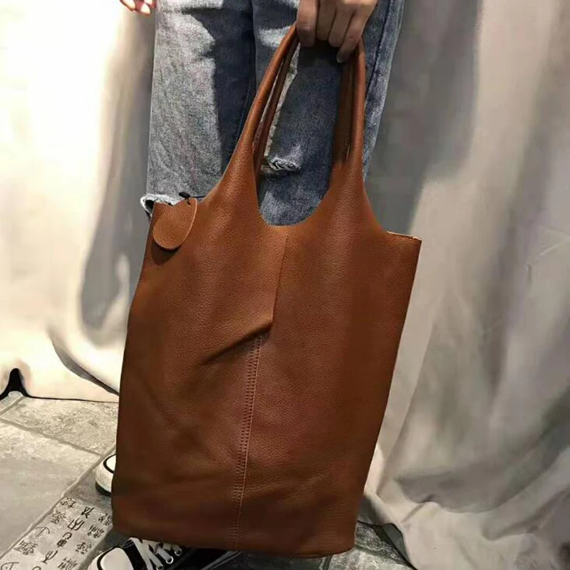 Сумки на плечо из натуральной кожи, женские винтажные сумки из воловьей кожи, композитная сумка для покупок, классические сумки высокого качества