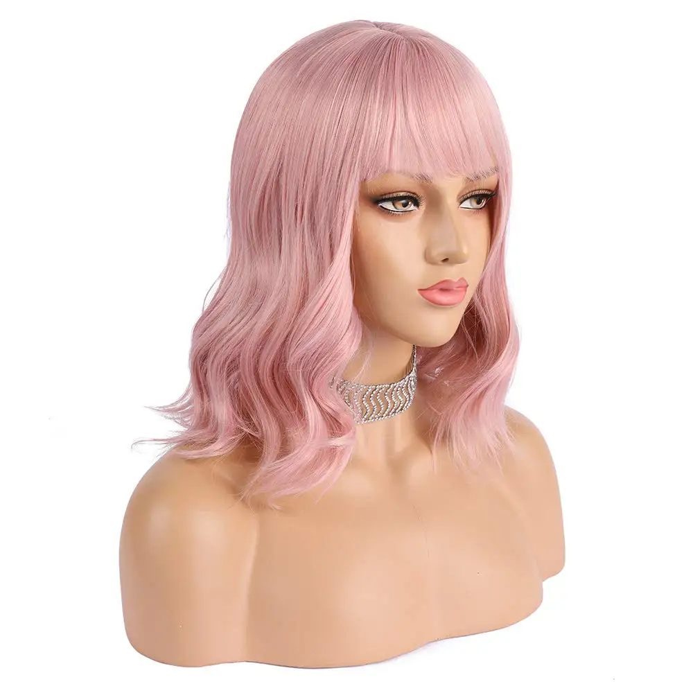 Розовые парики с воздушной челкой короткие синтетические волосы длина плеча пастельный Боб Синтетический косплей парик для девушки красочные парики костюма