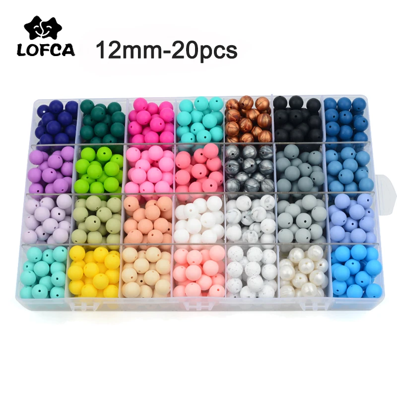 LOFCA 12mm 20pcs-lot Silicone Round Beads food grade BPA Free silicone Teether Beads Baby Chewable T