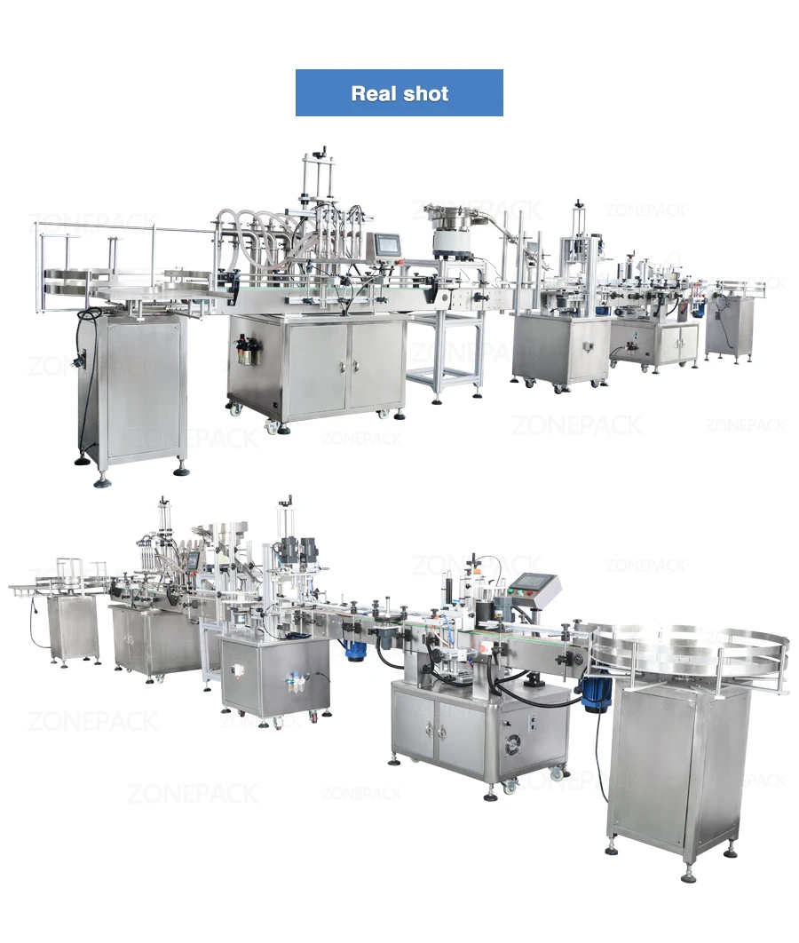 ZONESUN ZS-FAL180R Custom Full Automatic 6 Heads Juice Essential Oil Bottle Piston Filling Capping And Labeling Machine Production Line