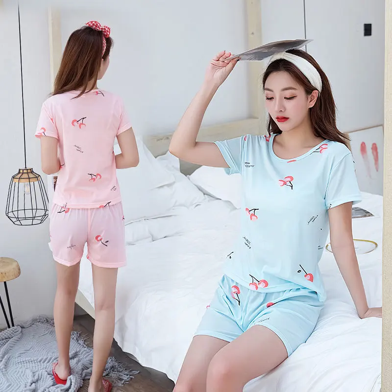 

130G Qmilch Pajamas WOMEN'S Short Sleeved Shorts Oil Painting Strawberry Sweet Cute Women's Home Wear Plus-sized Set